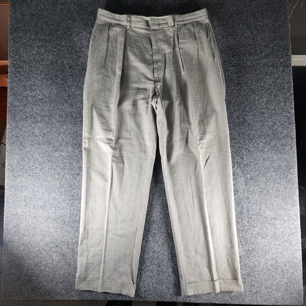 Polo Ralph Lauren Mens 38x32 Gray‎ Herringbone Pleated Cuffed Cotton Dress Pants